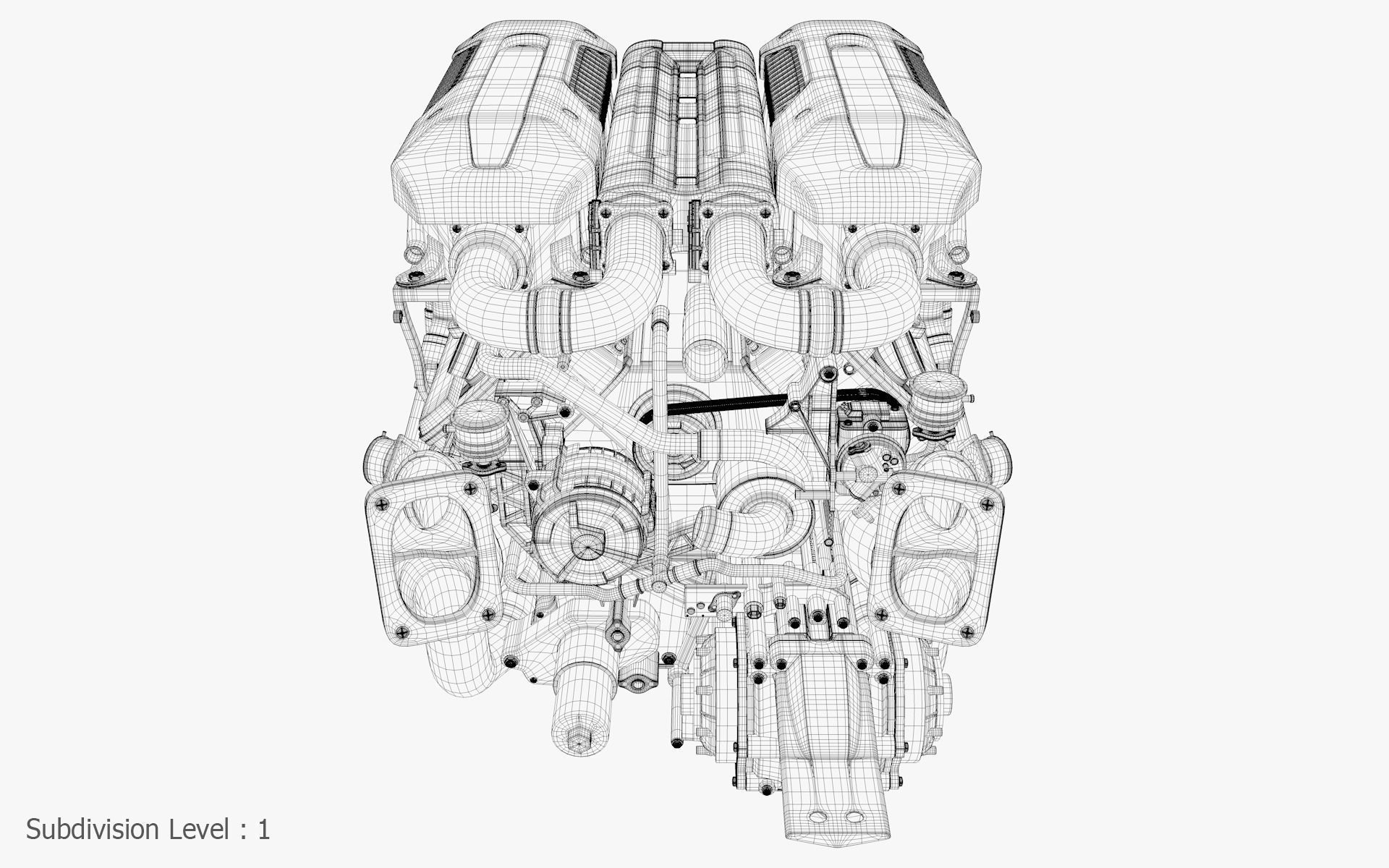 Bugatti W16 Engine - Chiron - Divo Low-poly 3D model_50