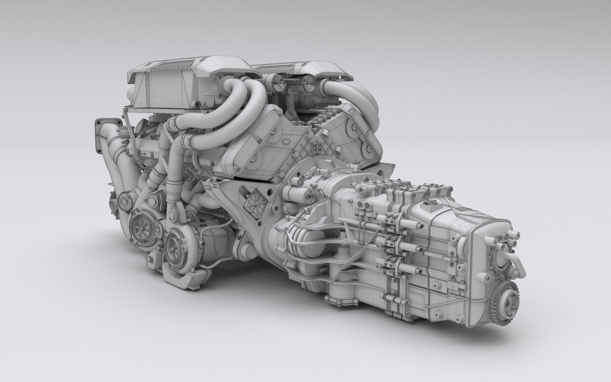 Bugatti W16 Engine - Chiron - Divo Low-poly 3D model_28