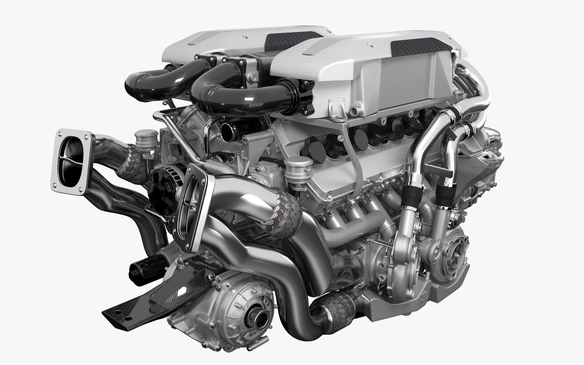 Bugatti W16 Engine - Chiron - Divo Low-poly 3D model_21