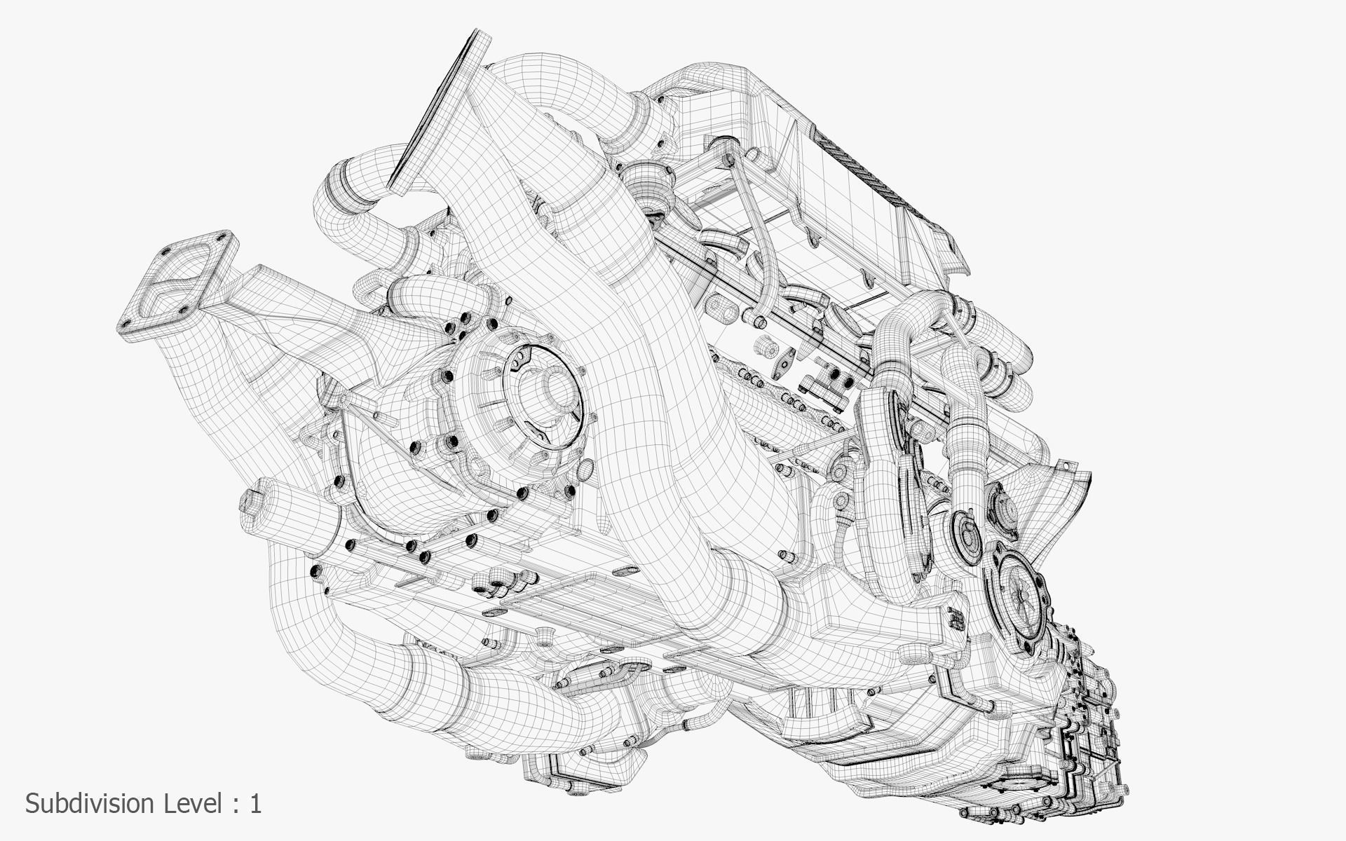 Bugatti W16 Engine - Chiron - Divo Low-poly 3D model_38