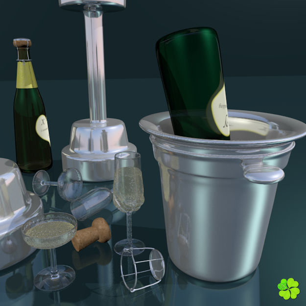 Set champagne low poly glass Low-poly 3D model_4