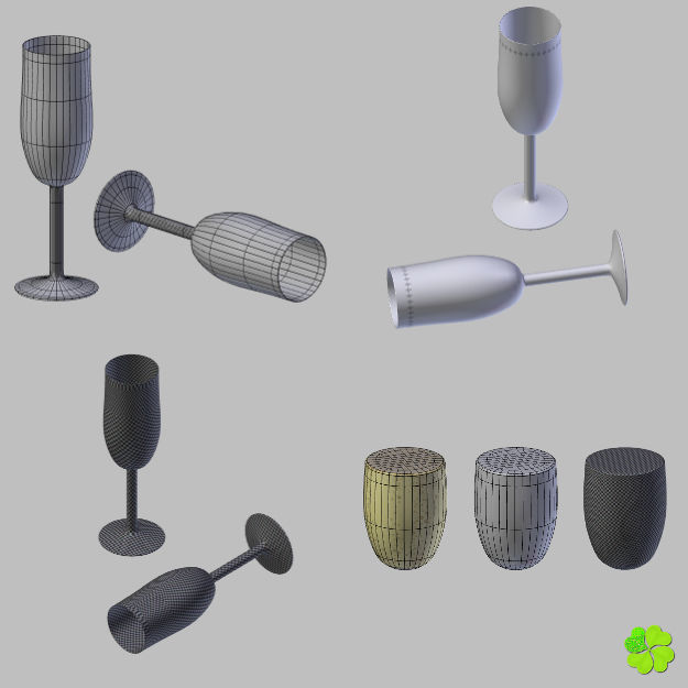 Set champagne low poly glass Low-poly 3D model_28
