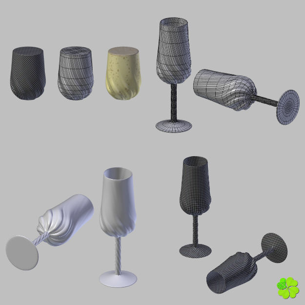 Set champagne low poly glass Low-poly 3D model_30