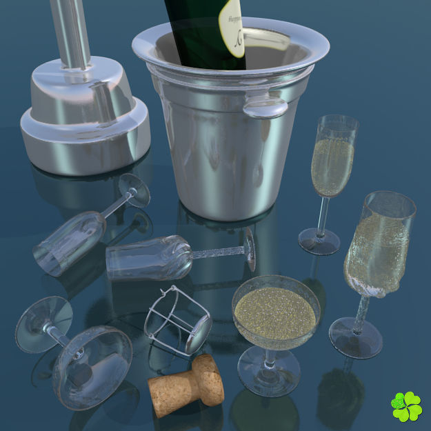 Set champagne low poly glass Low-poly 3D model_15