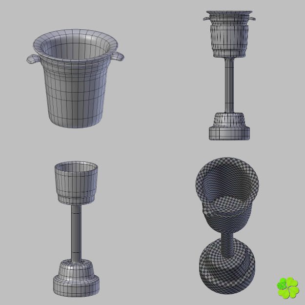 Set champagne low poly glass Low-poly 3D model_34