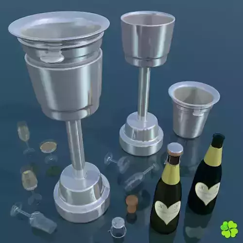 Set champagne low poly glass Low-poly 3D model