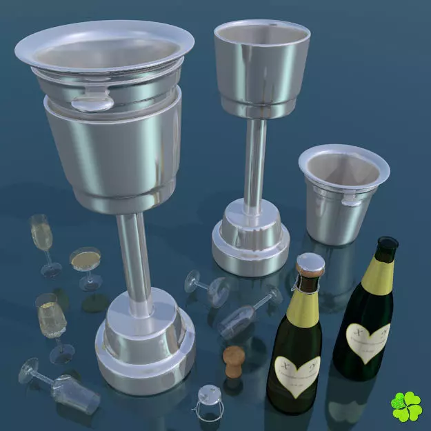 Set champagne low poly glass Low-poly 3D model_0