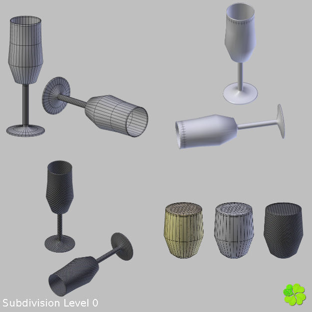 Set champagne low poly glass Low-poly 3D model_29