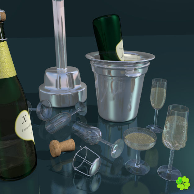 Set champagne low poly glass Low-poly 3D model_8