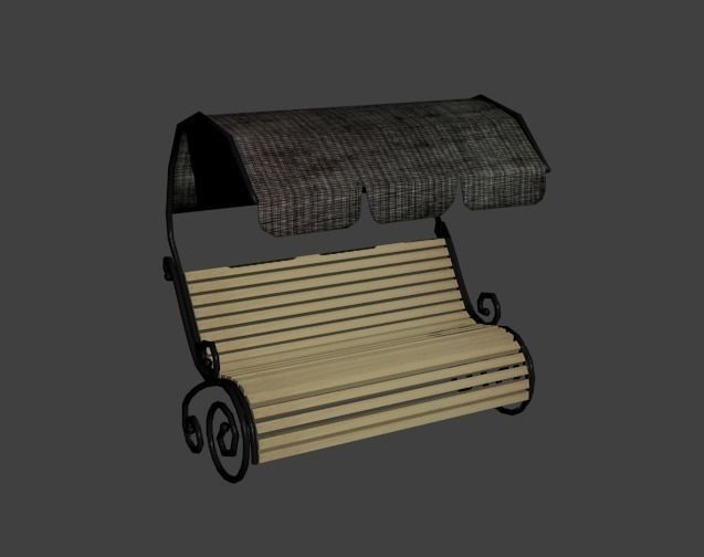 Bench wooden with umbrella Low-poly 3D model_2