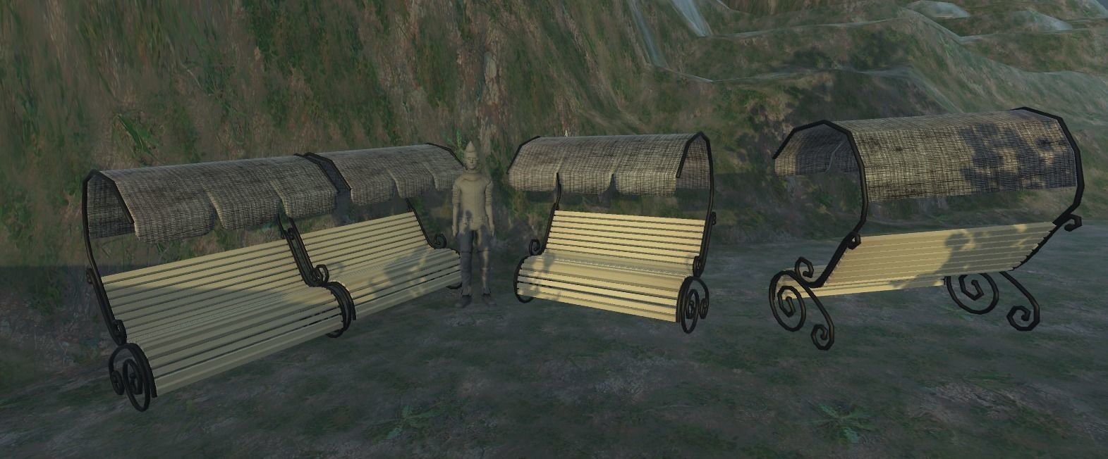 Bench wooden with umbrella Low-poly 3D model_11