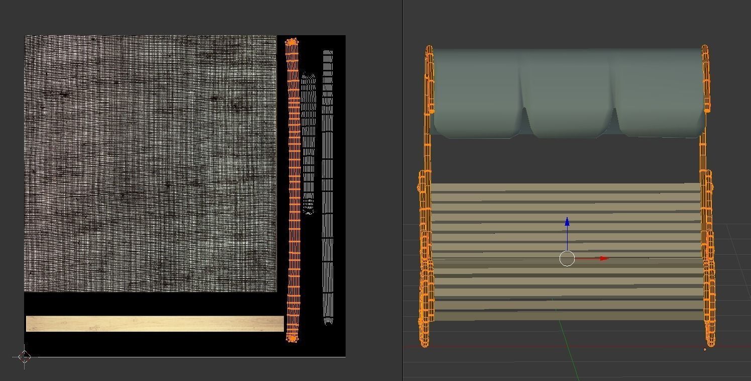 Bench wooden with umbrella Low-poly 3D model_8