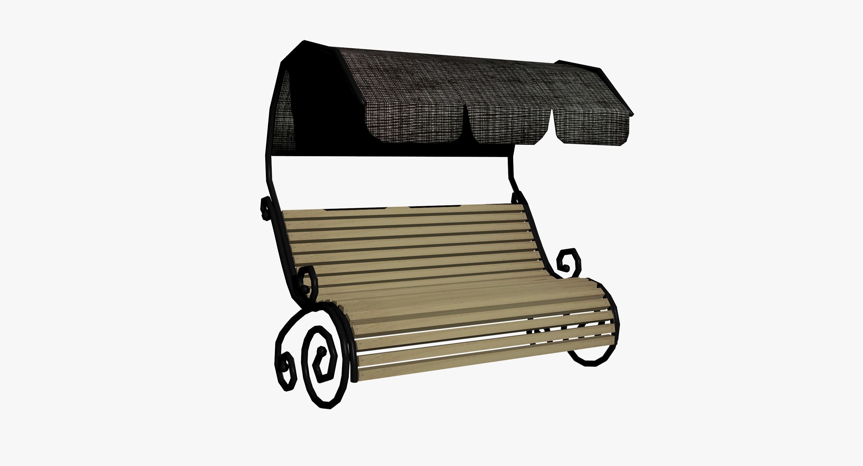 Bench wooden with umbrella Low-poly 3D model_0