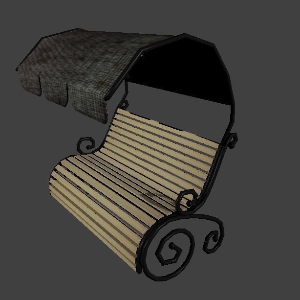 Bench wooden with umbrella Low-poly 3D model_1