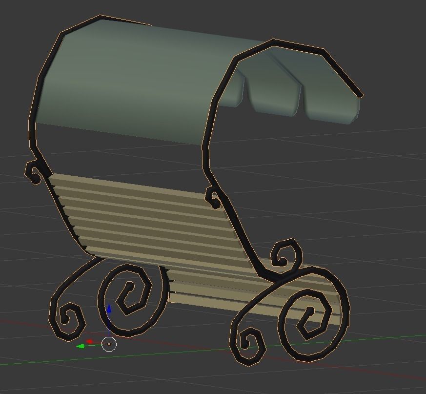 Bench wooden with umbrella Low-poly 3D model_6