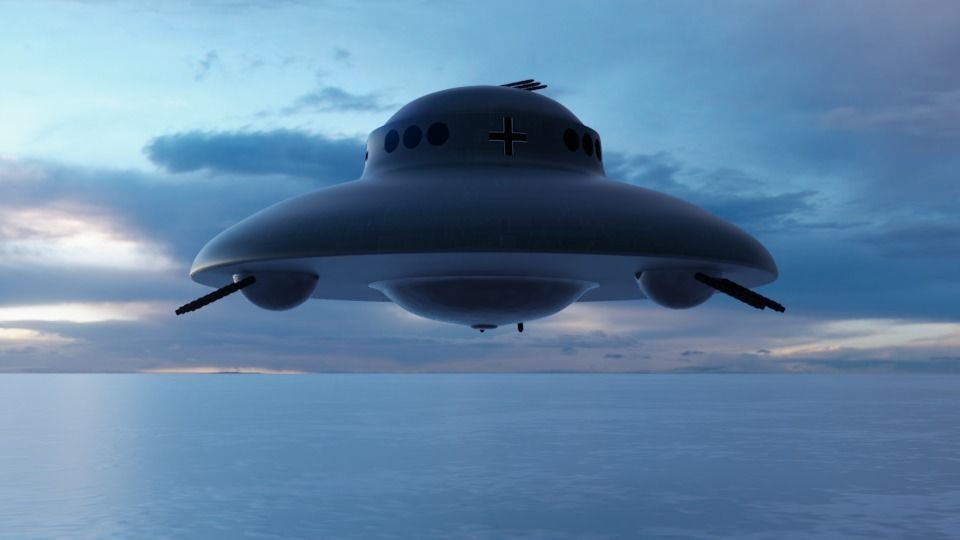 Haunebu 2 ufo flying in sky 3D model_3