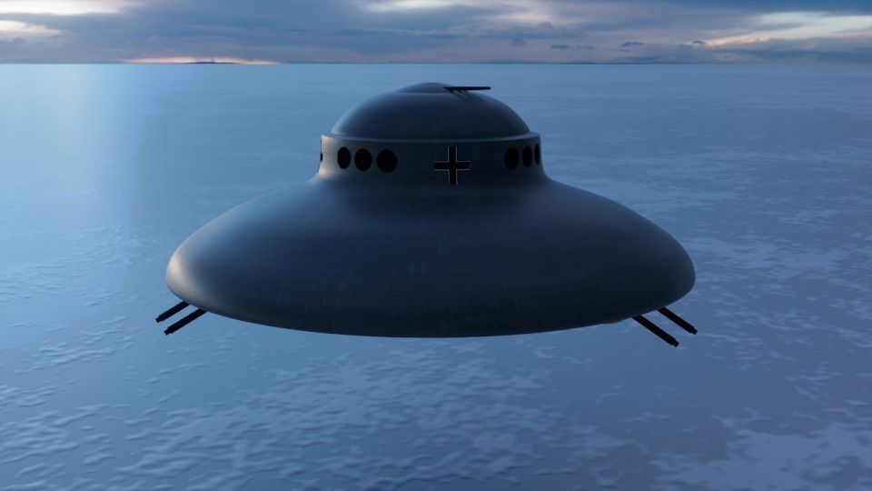 Haunebu 2 ufo flying in sky 3D model_1