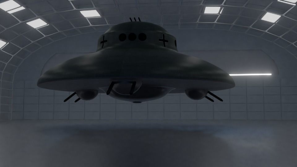 Haunebu 2 ufo flying in sky 3D model_2