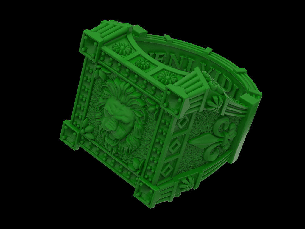 Ring with Lion and heraldic lilies veni vidi vici 3D print model_5