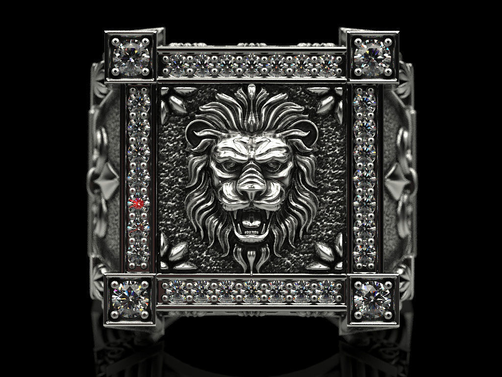 Ring with Lion and heraldic lilies veni vidi vici 3D print model_16