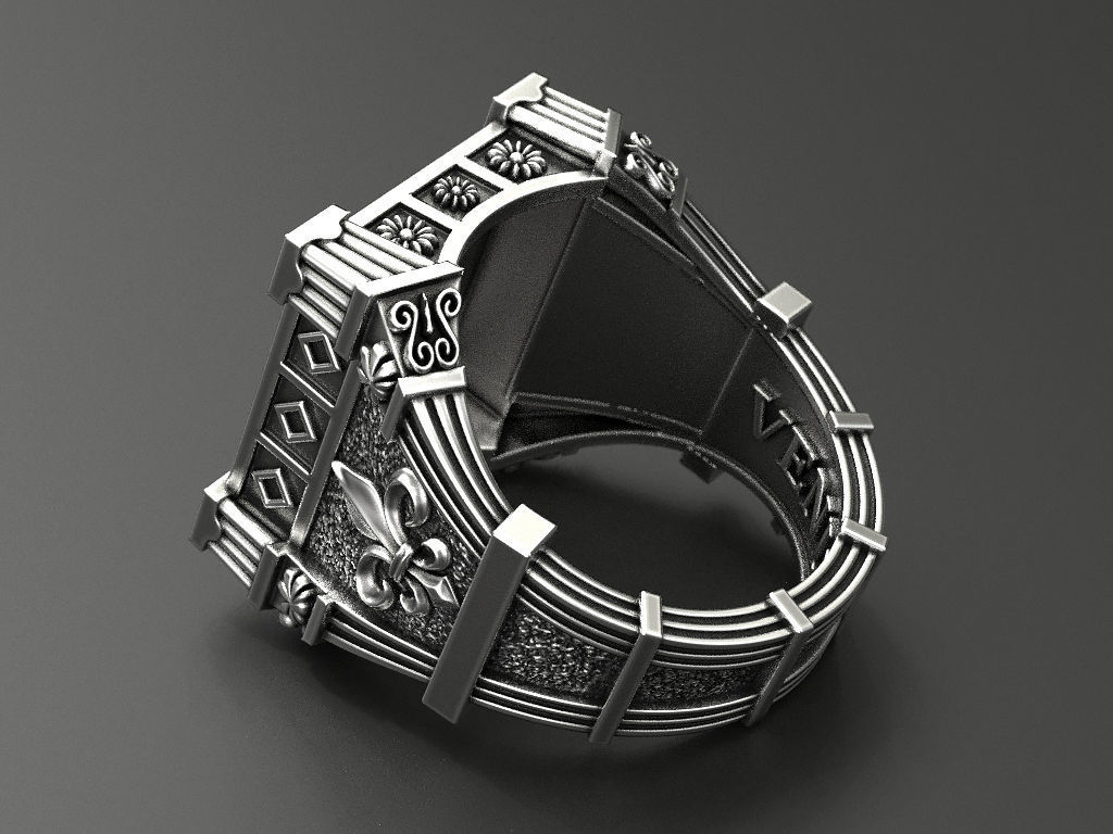 Ring with Lion and heraldic lilies veni vidi vici 3D print model_4