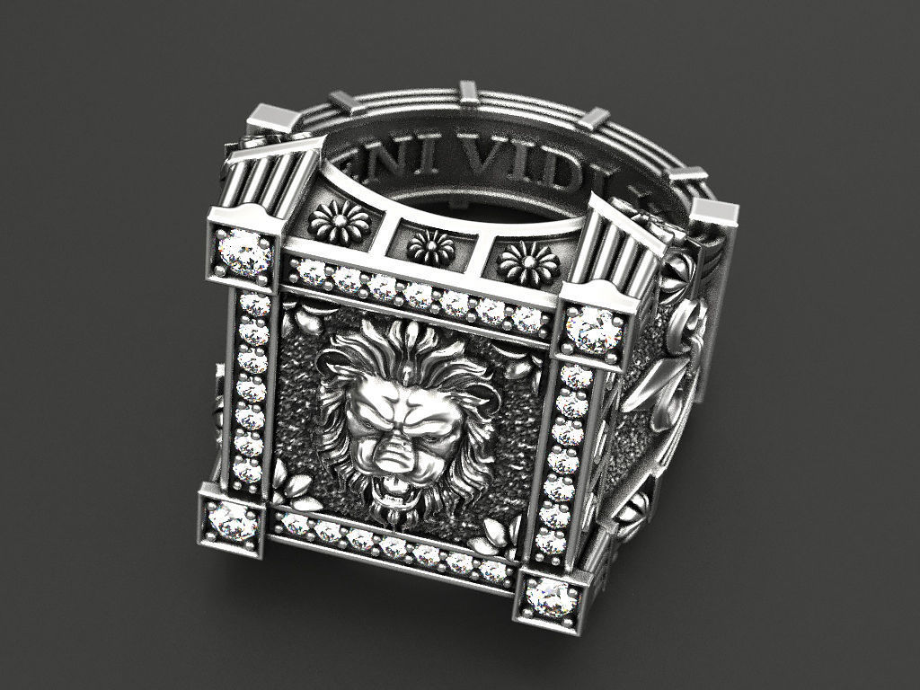 Ring with Lion and heraldic lilies veni vidi vici 3D print model_2