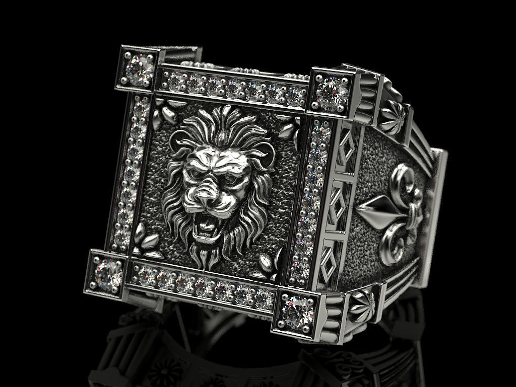 Ring with Lion and heraldic lilies veni vidi vici 3D print model_15