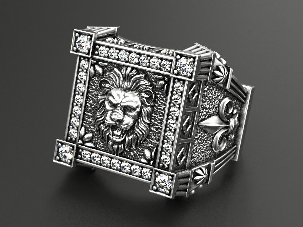 Ring with Lion and heraldic lilies veni vidi vici 3D print model_1
