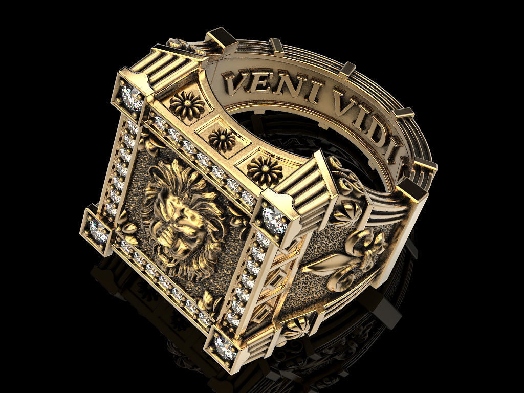 Ring with Lion and heraldic lilies veni vidi vici 3D print model_10