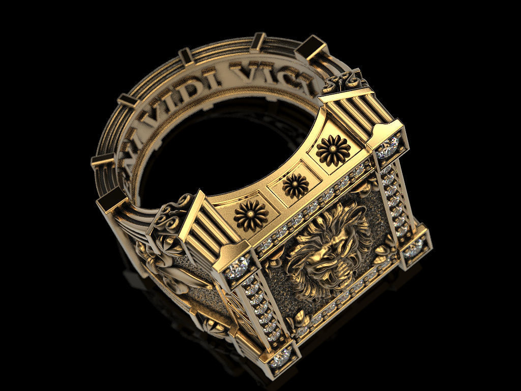 Ring with Lion and heraldic lilies veni vidi vici 3D print model_13