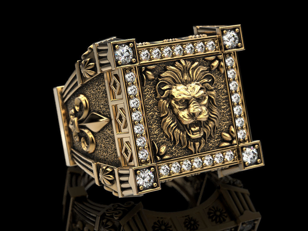 Ring with Lion and heraldic lilies veni vidi vici 3D print model_9