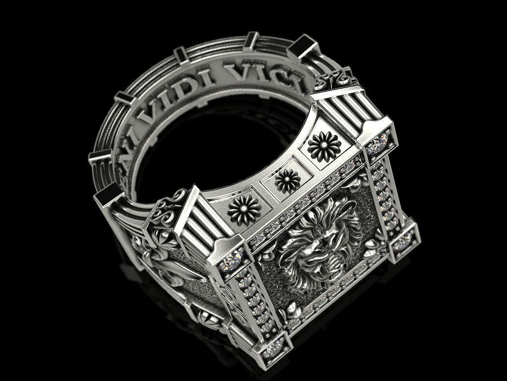 Ring with Lion and heraldic lilies veni vidi vici 3D print model_20