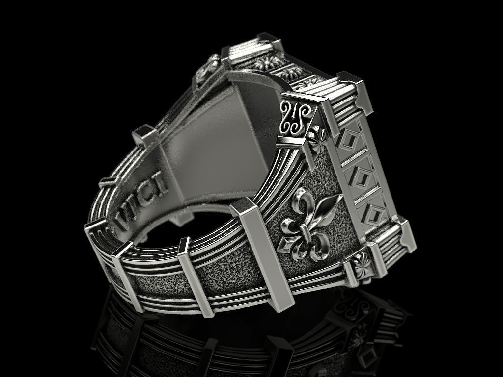 Ring with Lion and heraldic lilies veni vidi vici 3D print model_19