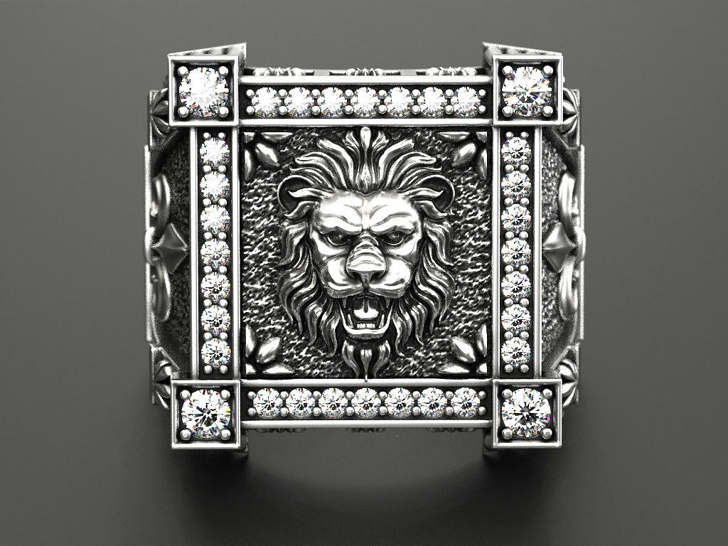 Ring with Lion and heraldic lilies veni vidi vici 3D print model_6