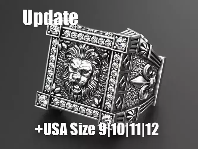 Ring with Lion and heraldic lilies veni vidi vici 3D print model
