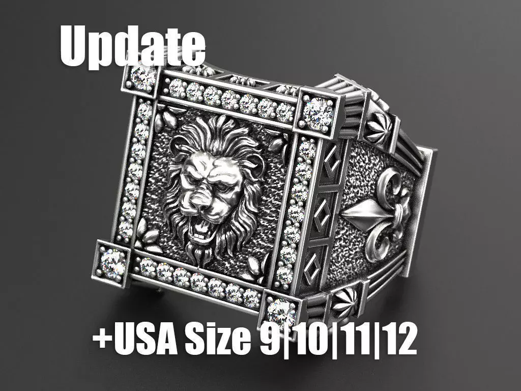 Ring with Lion and heraldic lilies veni vidi vici 3D print model_0