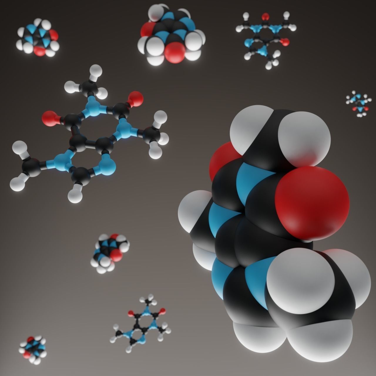 Caffeine molecule 3D print model_10