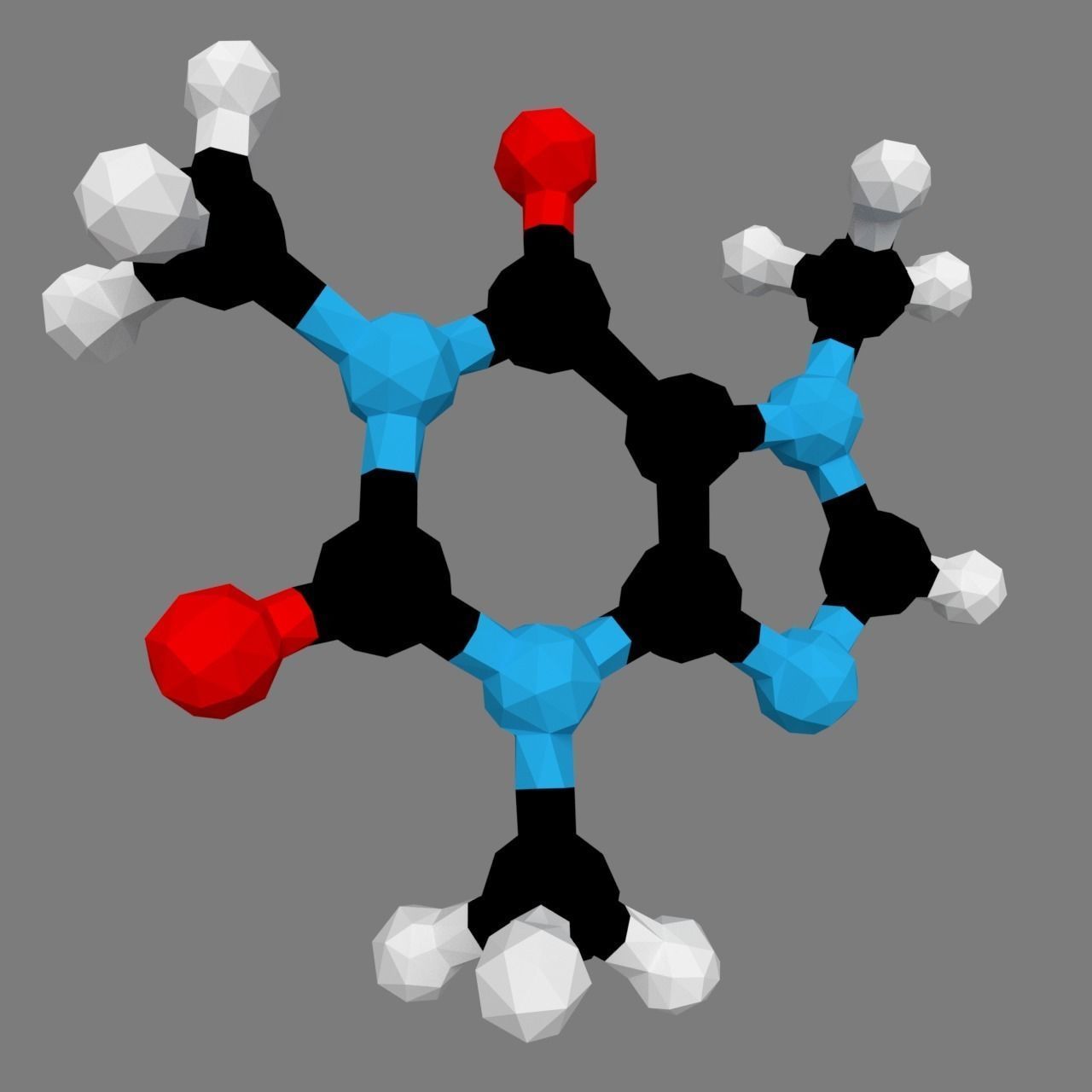 Caffeine molecule 3D print model_7