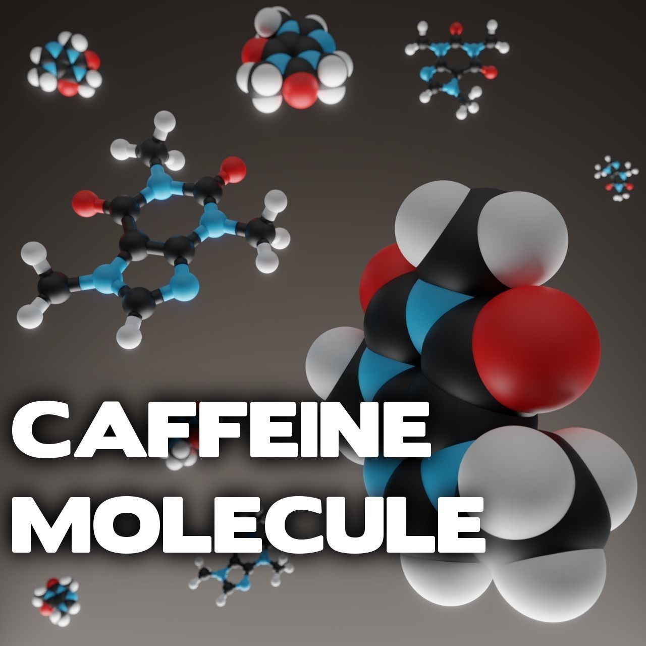 Caffeine molecule 3D print model_0