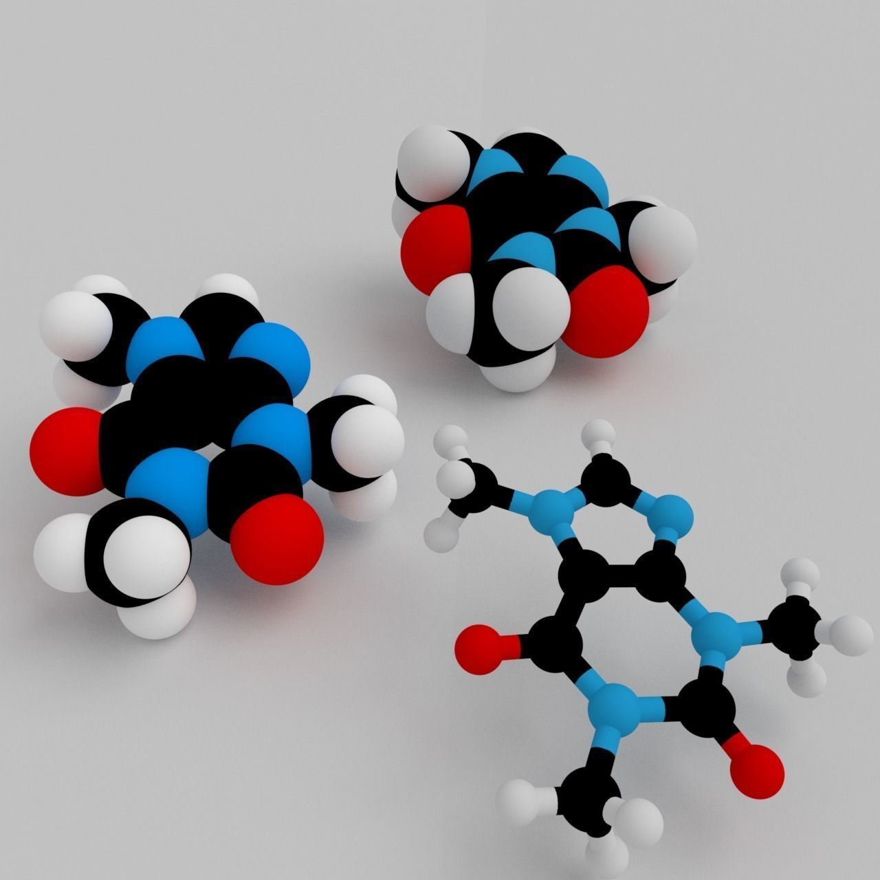 Caffeine molecule 3D print model_1