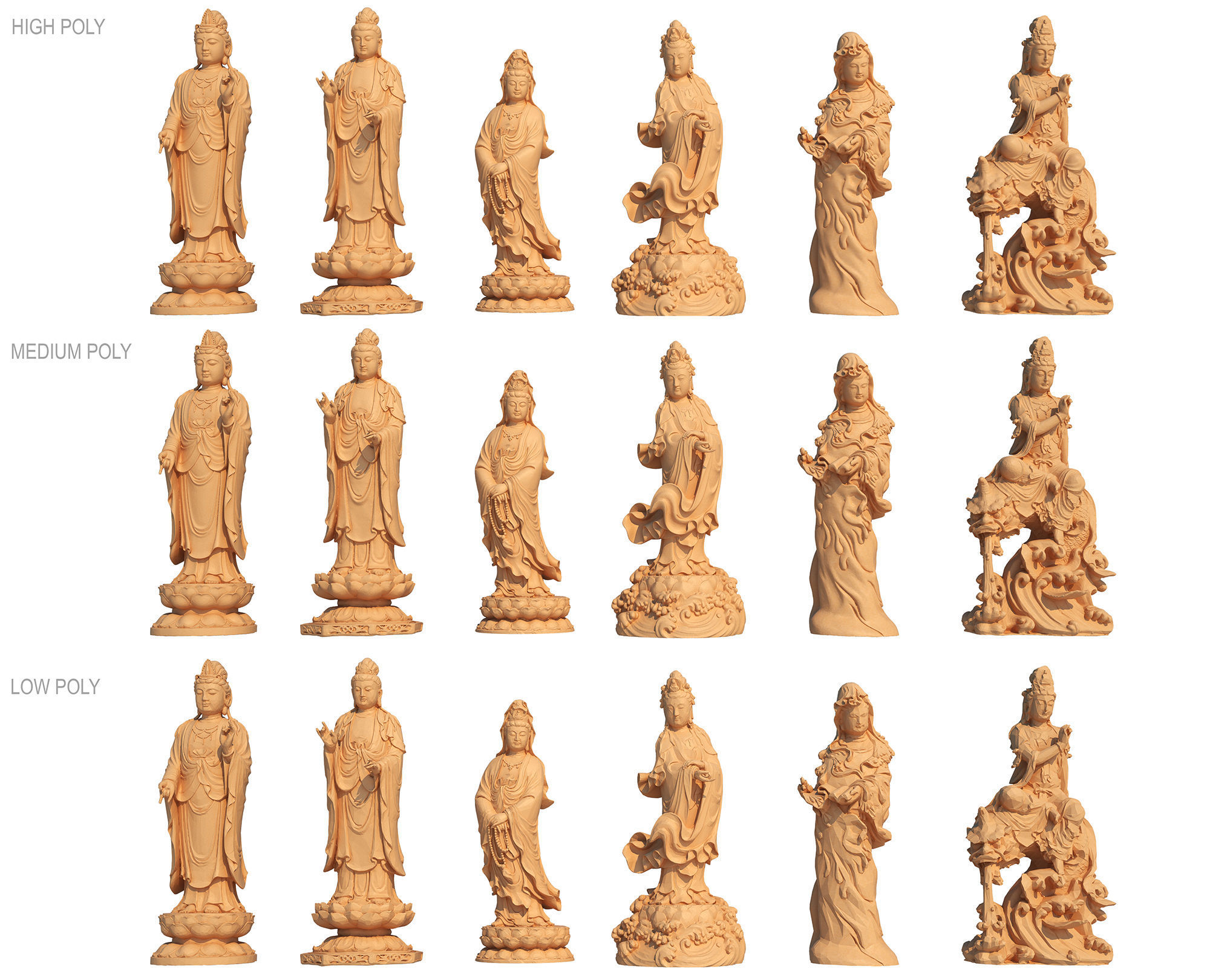 buddha statue collection 3D model_4