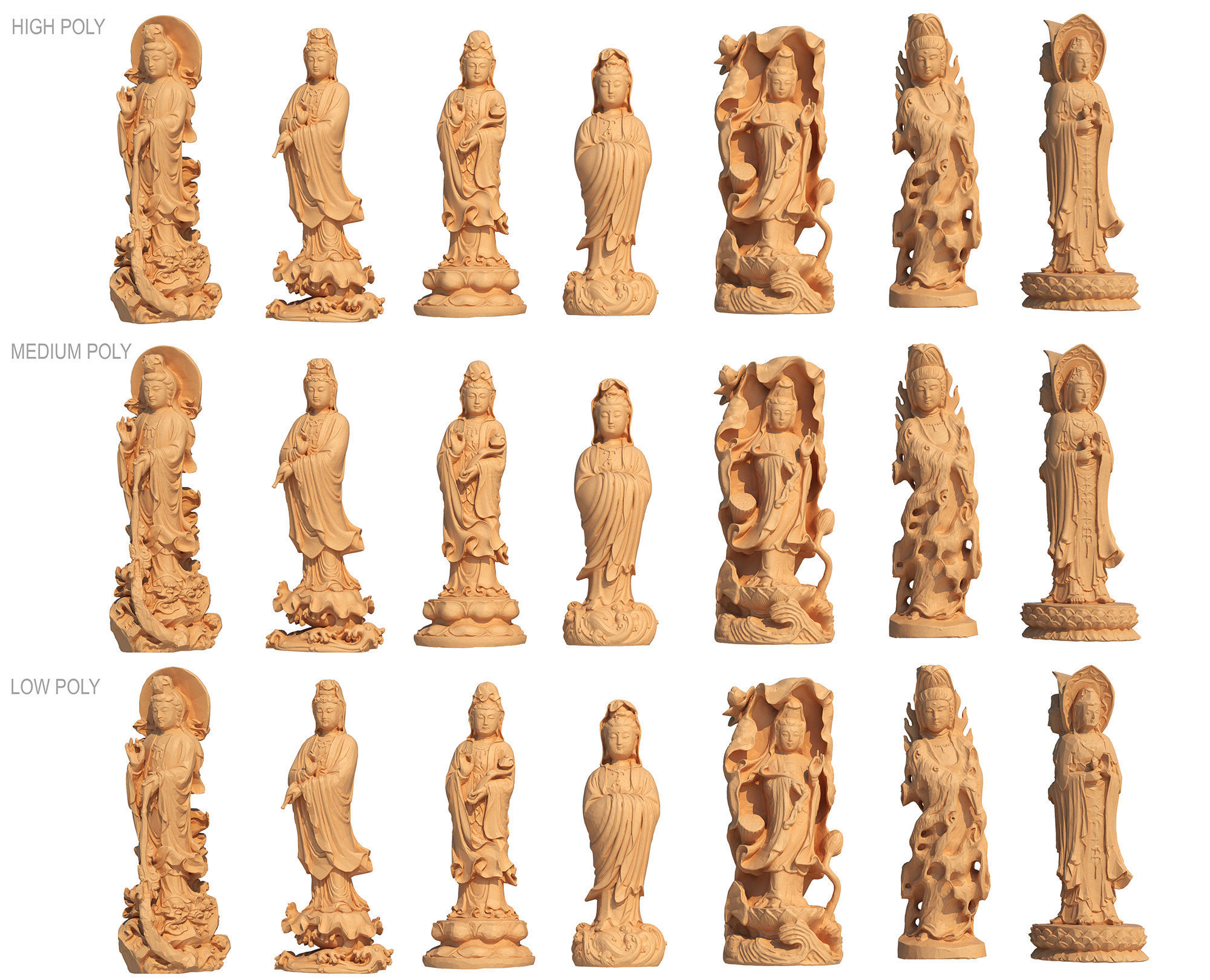 buddha statue collection 3D model_3