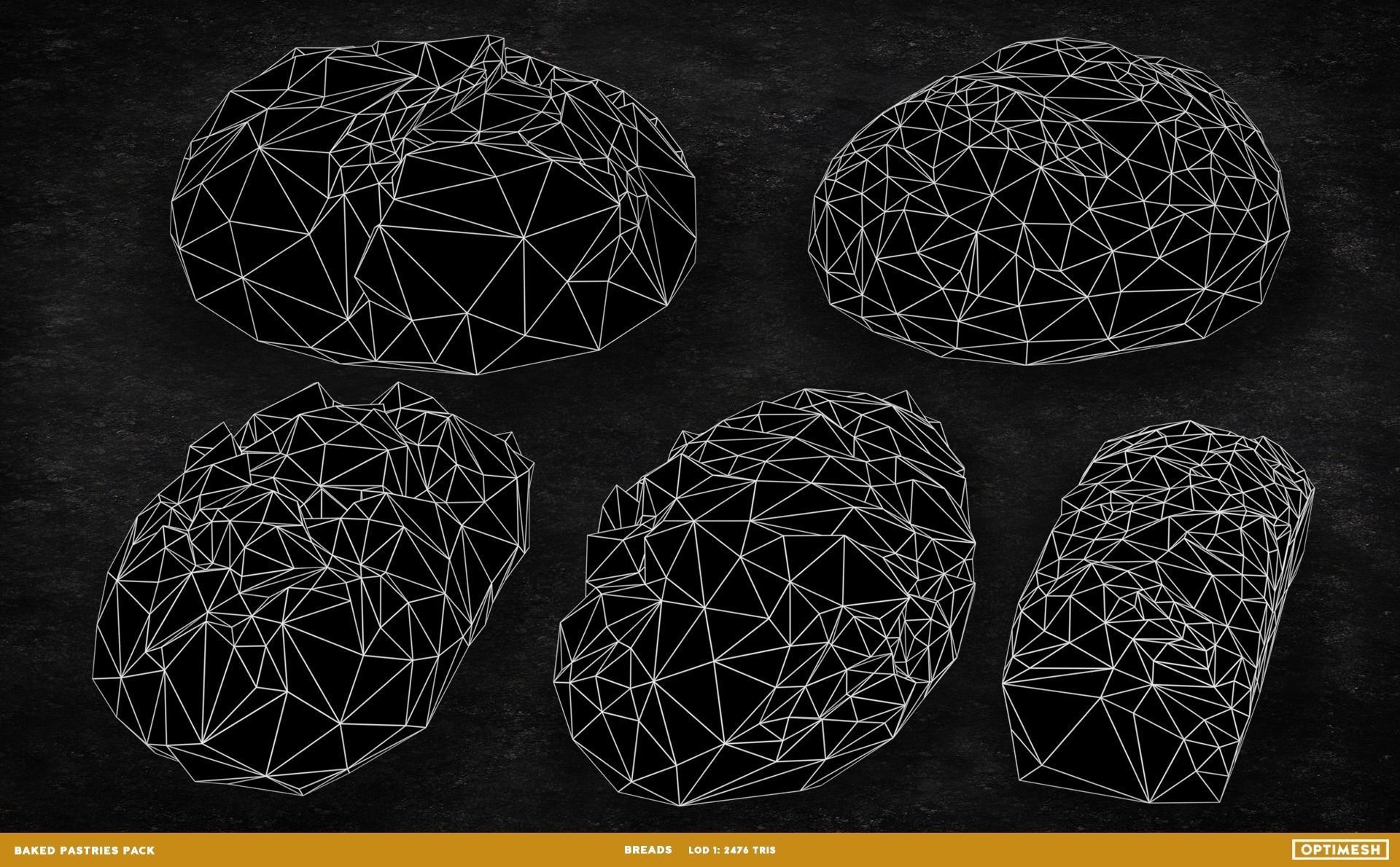 Baked Pastries Bread Buns Rolls 3D PBR Pack Low-poly 3D model_21