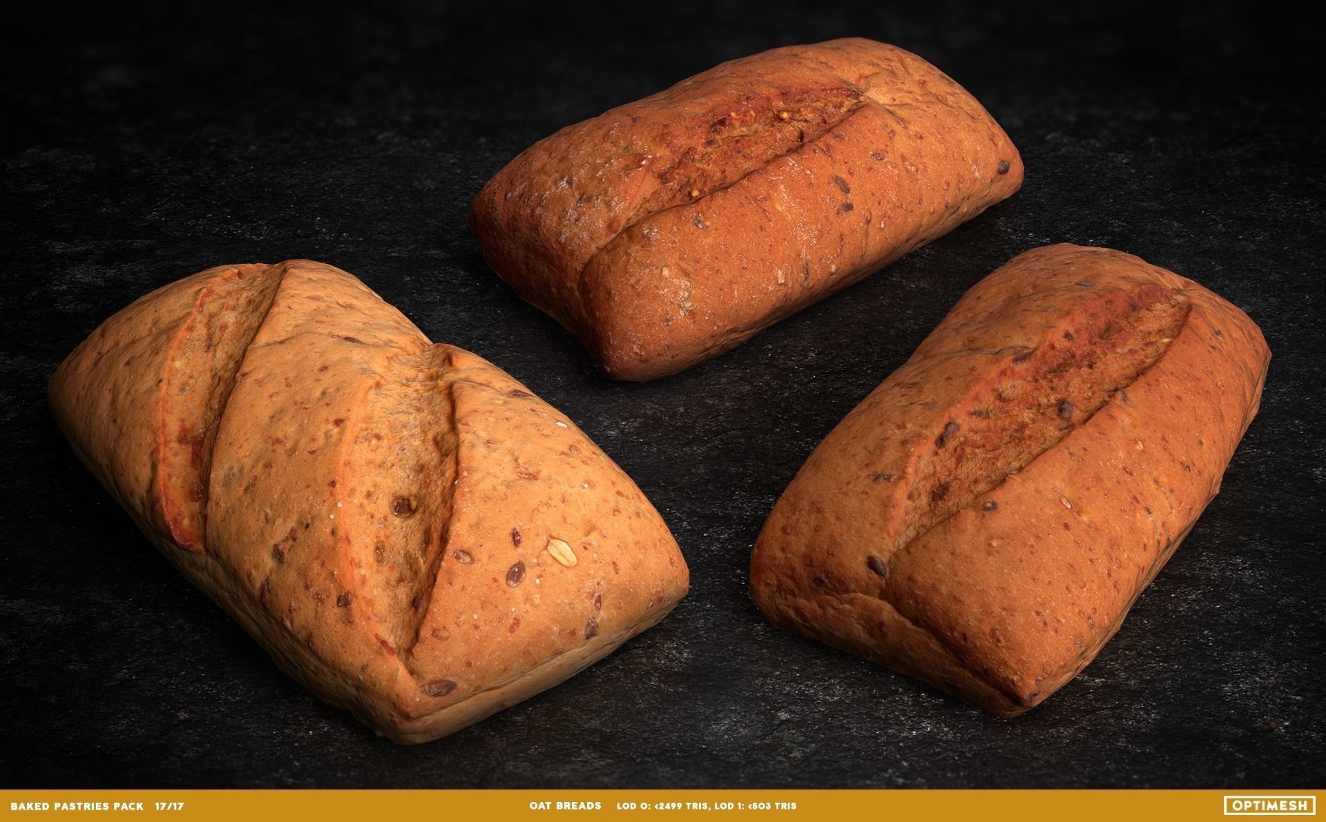 Baked Pastries Bread Buns Rolls 3D PBR Pack Low-poly 3D model_17