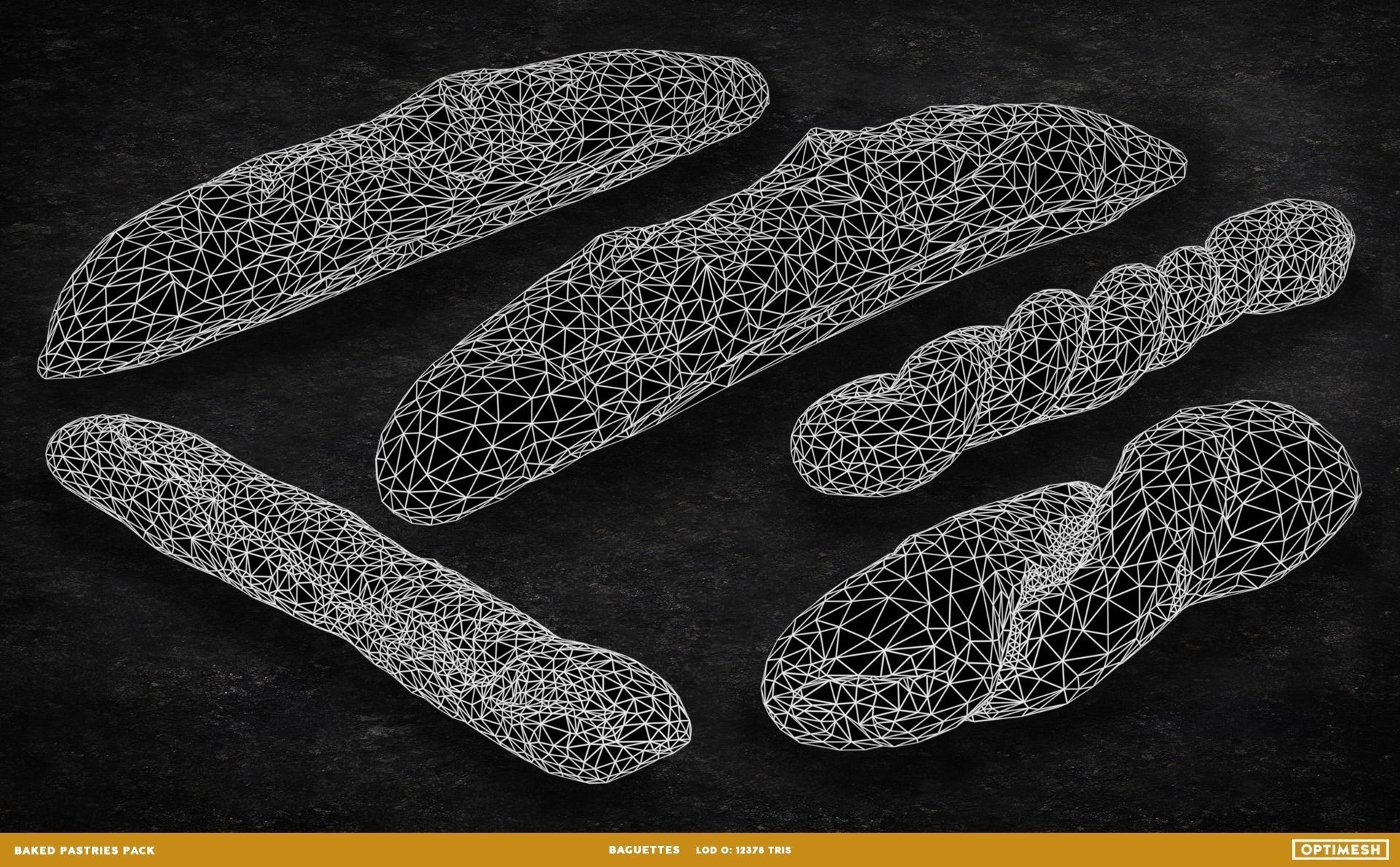 Baked Pastries Bread Buns Rolls 3D PBR Pack Low-poly 3D model_18