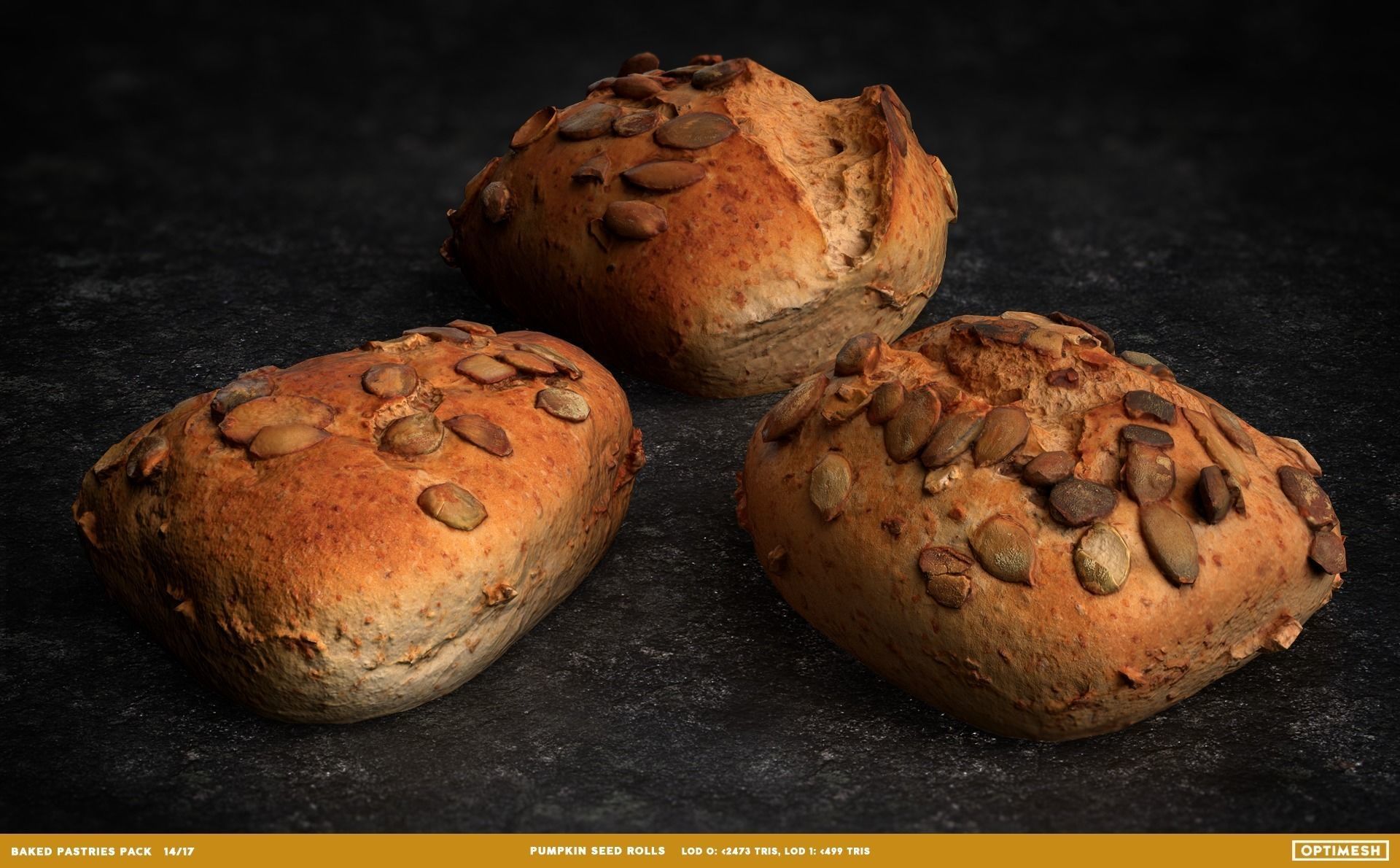 Baked Pastries Bread Buns Rolls 3D PBR Pack Low-poly 3D model_14