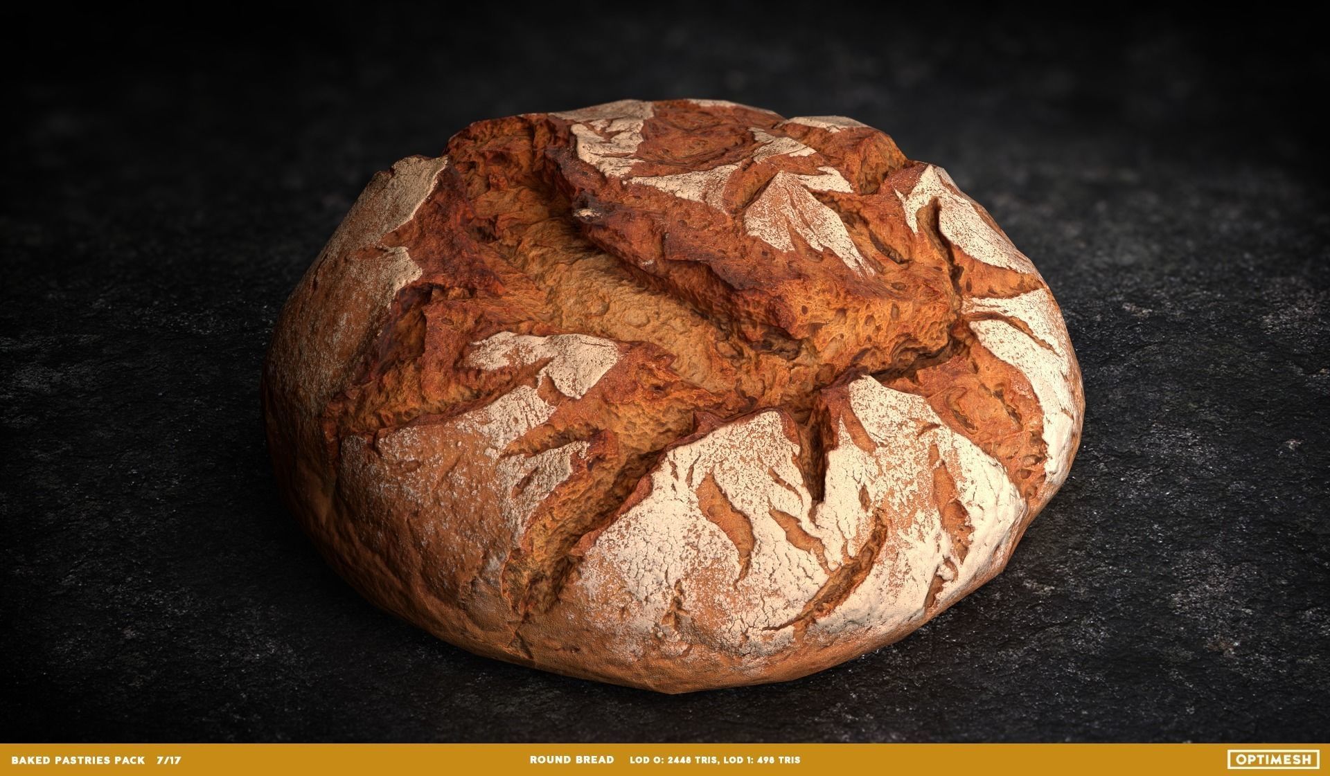 Baked Pastries Bread Buns Rolls 3D PBR Pack Low-poly 3D model_7