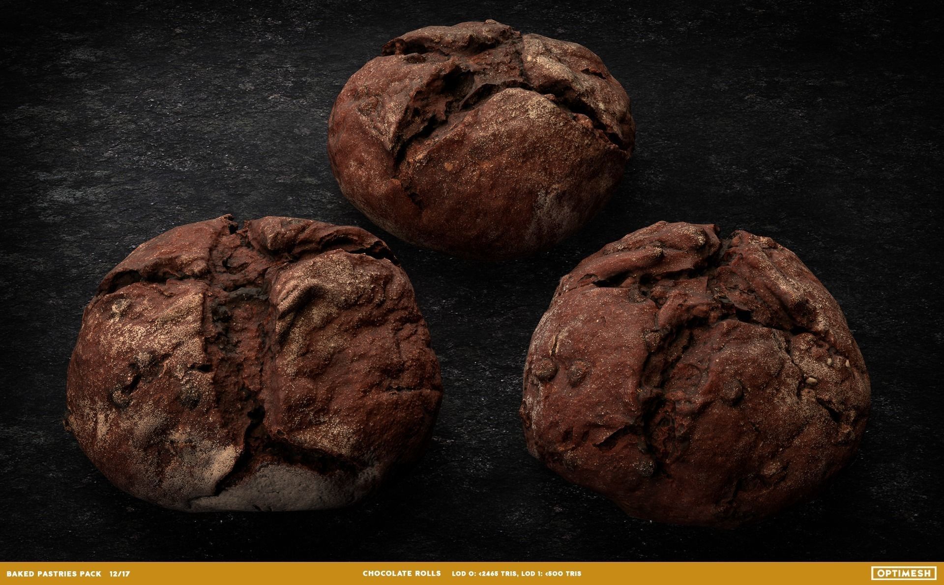 Baked Pastries Bread Buns Rolls 3D PBR Pack Low-poly 3D model_12