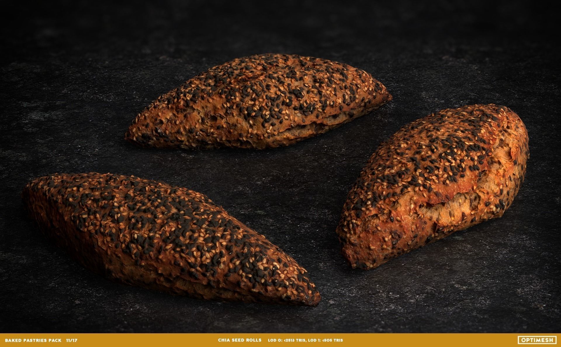 Baked Pastries Bread Buns Rolls 3D PBR Pack Low-poly 3D model_11