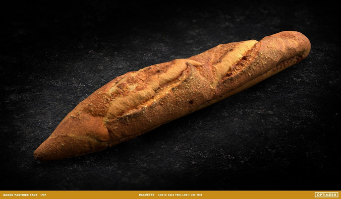 Baked Pastries Bread Buns Rolls 3D PBR Pack Low-poly 3D model 2